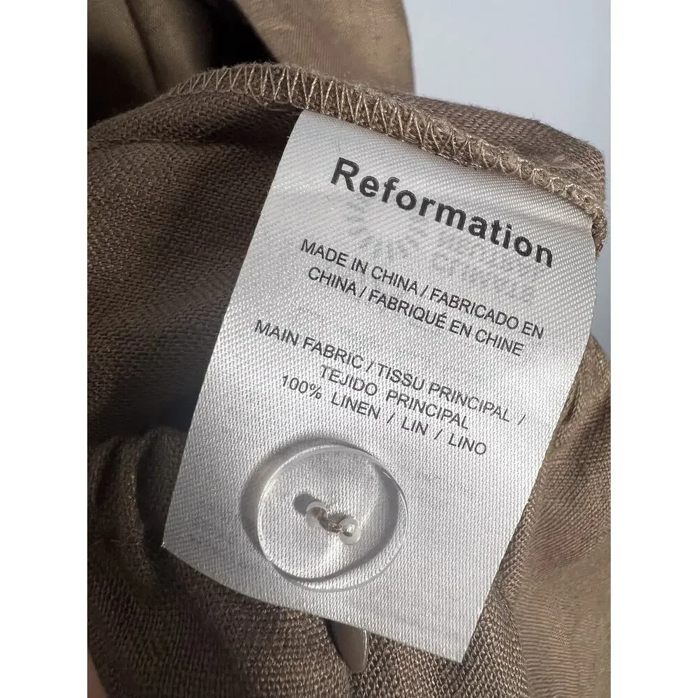 Reformation‎ Autumn Linen Jumpsuit Size 0 Mushroom Brown Wide Leg One Piece